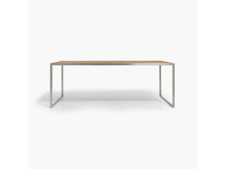 Design Couchtisch JANO Eiche mit Edelstahlgestell. 120x70cm. Eiche massiv und Edelstahl gebürstet. Hochwertiger Couchtisch handgemacht in DE