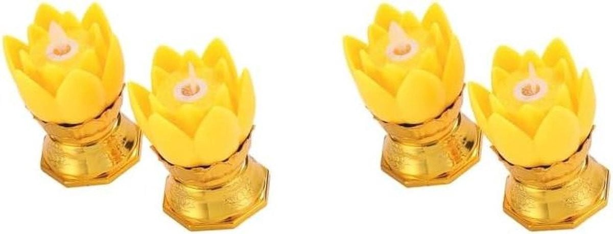 Lotus Lamp Set met Boeddha Verlichting - Vlamloze LED Sfeerlampen - Geel - 2 Sets