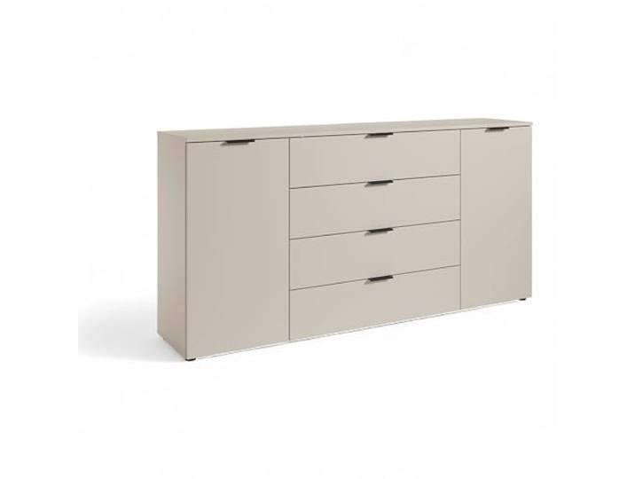 LINZ Commode en cachemire - Buffet moderne avec beaucoup d'espace de Design moderne avec 2 portes\, 2 étagères et 4 tiroirs\, avec beaucoup d'espace de rangement\, poignées noires fines