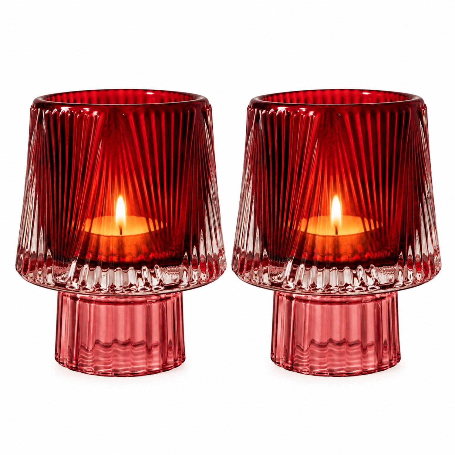 WinQ Waxinelichthouders Glas Rood/Bordeaux – Set van 2 – Sfeervolle Theelichthouders