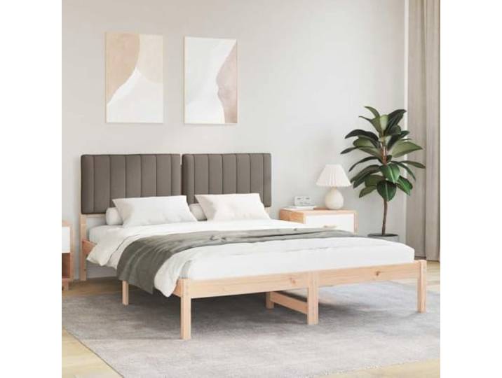 Massivholz Kiefer Leinen Look Kopfstütze Schlafzimmer Bettgestell Taupe 150 Bettgestell mit gepolstertem Kopfteil Taupe 150x200 cm Massivholz Kiefer Lattenrost ohne Boxspring waschbarer Bezug