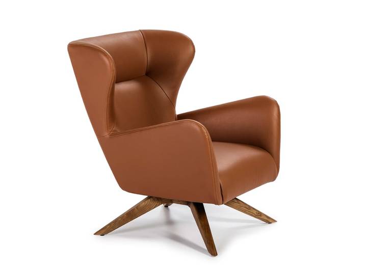 Fauteuil pivotant simili cuir et bois