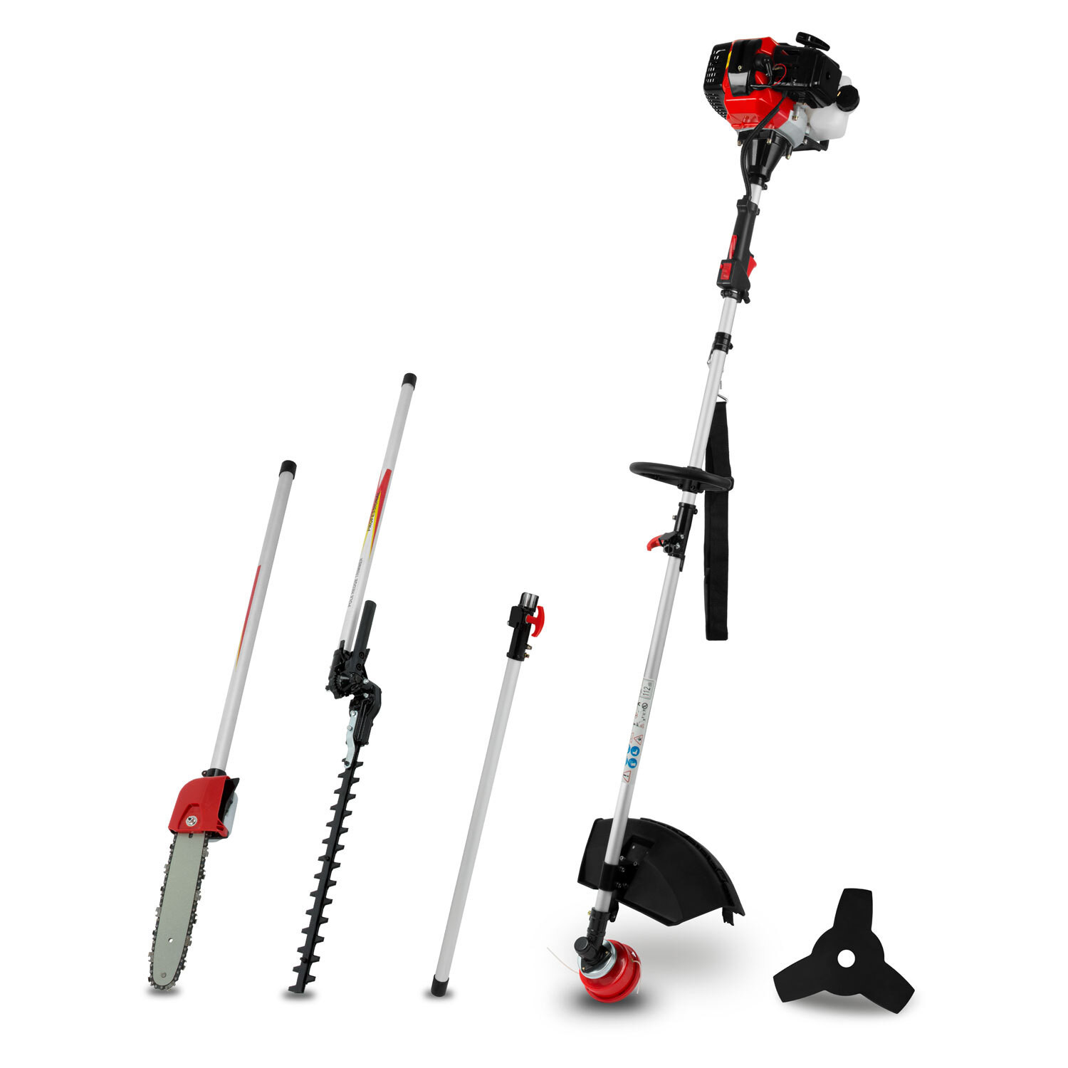 Eberth 4-in-1 multifunctionele benzine motormaaier en grastrimmer met 52cc 2-takt motor, 3 pk en draagriem