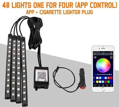 Uplift Essentials LED Car Interior Ambient Foot Lights With Music Control And App 48led App Cig