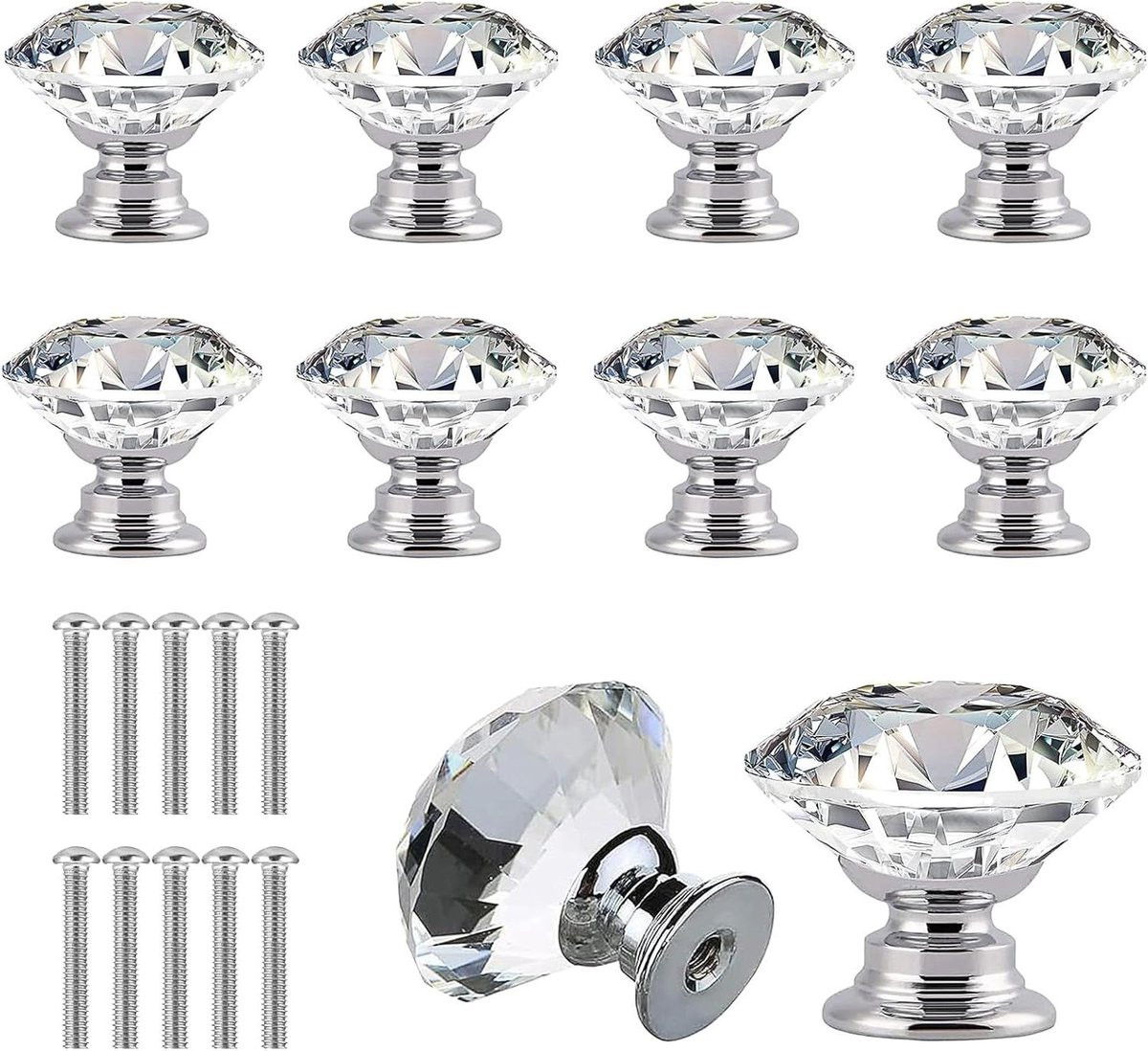 Kristallen Meubelgrepen - Transparante Ladenknoppen met Diamantgeslepen Design - 30mm