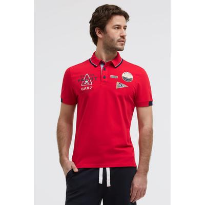 Poloshirt GAASTRA, Herren, Gr. M, rot (core rot), Piqué, Material: 95% Baumwolle, 5% Elasthan, bedruckt, regular fit normal, hoch geschlossener Ausschnitt, eingesetzt Bündchen, Shirts, mit Artwork & Canvas-Patches
