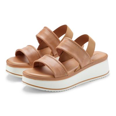 Plateausandaletten LASCANA "Sommerschuh, Sandale, Sandalette, offener Schuh, Plateausandale", Damen, Gr. 39, Rindsleder, braun (camelfarben), Obermaterial: 100% Rindsleder. Decksohle: 100% Synthetik. Futter: 100% Rindsleder. Laufsohle: 100%...