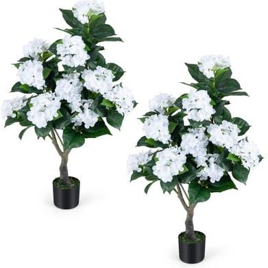 "Costway 43.5"" Artificial Hydrangea Tree 2 Pack-White"