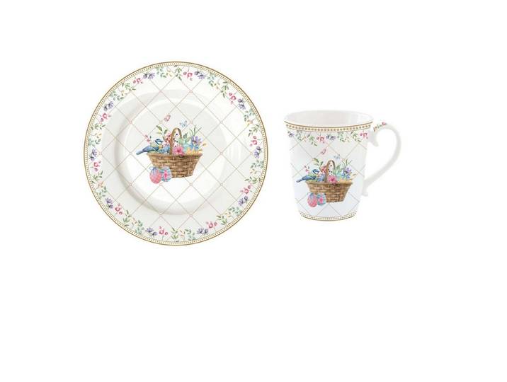 EasyLife Kaffeeservice Spring Bloom, Porzellan, Spülmaschinengeeignet, Mehrfarbig, Hasen & Blumenkörbe, H: cm