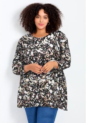 Plus Size Women's Leisure Button Tunic by Avenue in Black Speckle (Size 20)