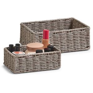 Zeller Aufbewahrungskorb 18095, Set, 1,9 & 3,8 Liter, Papiergeflecht, grau, 2-teilig