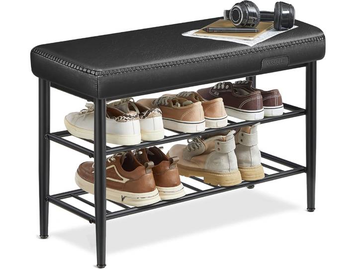 Schuhbank Kunstleder modern tintenschwarz 60er-Jahre