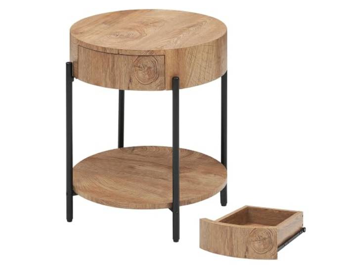 Litake Runder Couchtisch Ø 50 cm im Landhausstil mit Schublade Braun Couchtisch Rund Holz mit Separaten Ablageebenen, Praktischer Coffee‑Table, Verwendbar als Sofatisch, Beistelltisch 50x50x55cm
