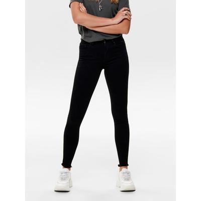 Ankle-Jeans ONLY "ONLBLUSH MID SK AK RW DNM REA2343 NOOS", Damen, Gr. L (40), Länge 30, schwarz (schwarz denim), Denim/Jeans, Obermaterial: 92% Baumwolle, 6% Polyester, 2% Elasthan, unifarben, skinny fit knöchellang, Jeans, ausgefranste Säume