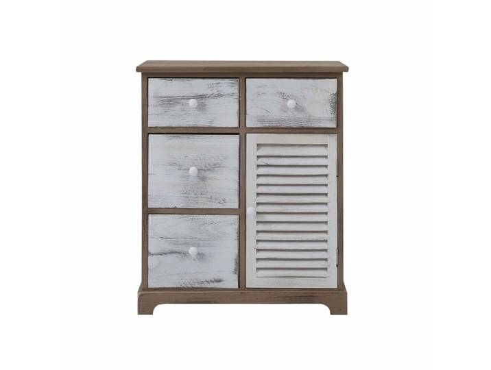 Commode effet vieilli avec 4 tiroirs et 1 porte en bois brun et gris
