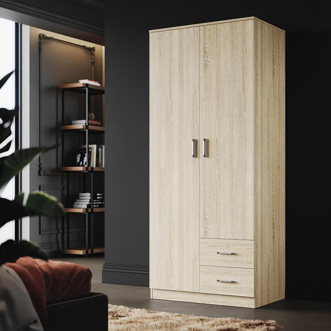 17 Stories 180*50*77cm, Hanging and Storage Integrated Double Door Wardrobe Oak 77cm W X 50cm D