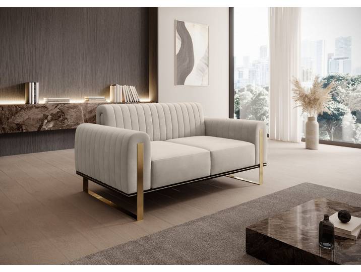 yourhouse24 2-Sitzer Sofa Designersofa Vamos in Samt, Samt-Optik, Metallgestell, Glamour-Stil, Kompakte Maße