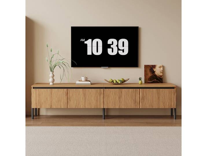Meuble TV 180 cm avec quatre portes ondulées rangement fermé