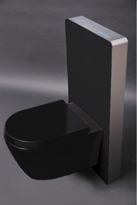 BERNSTEIN WC-Komplettpaket 33: Wand-Hänge-WC B-8030R Schwarz Matt mit Soft-Close Sitz & Sanitärmodul 805S Schwarz
