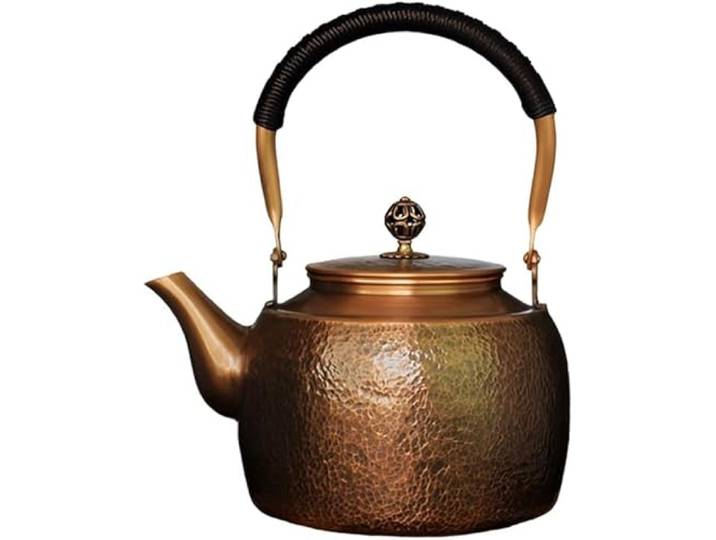 DLLDQBD Handgefertigter Teekessel Aus Gehämmertem Kupfer – 1,5 Mm Herdplatte Aus Reinem Kupfer, 1700 Ml, Traditioneller Brüher Für Gas Und Induktion