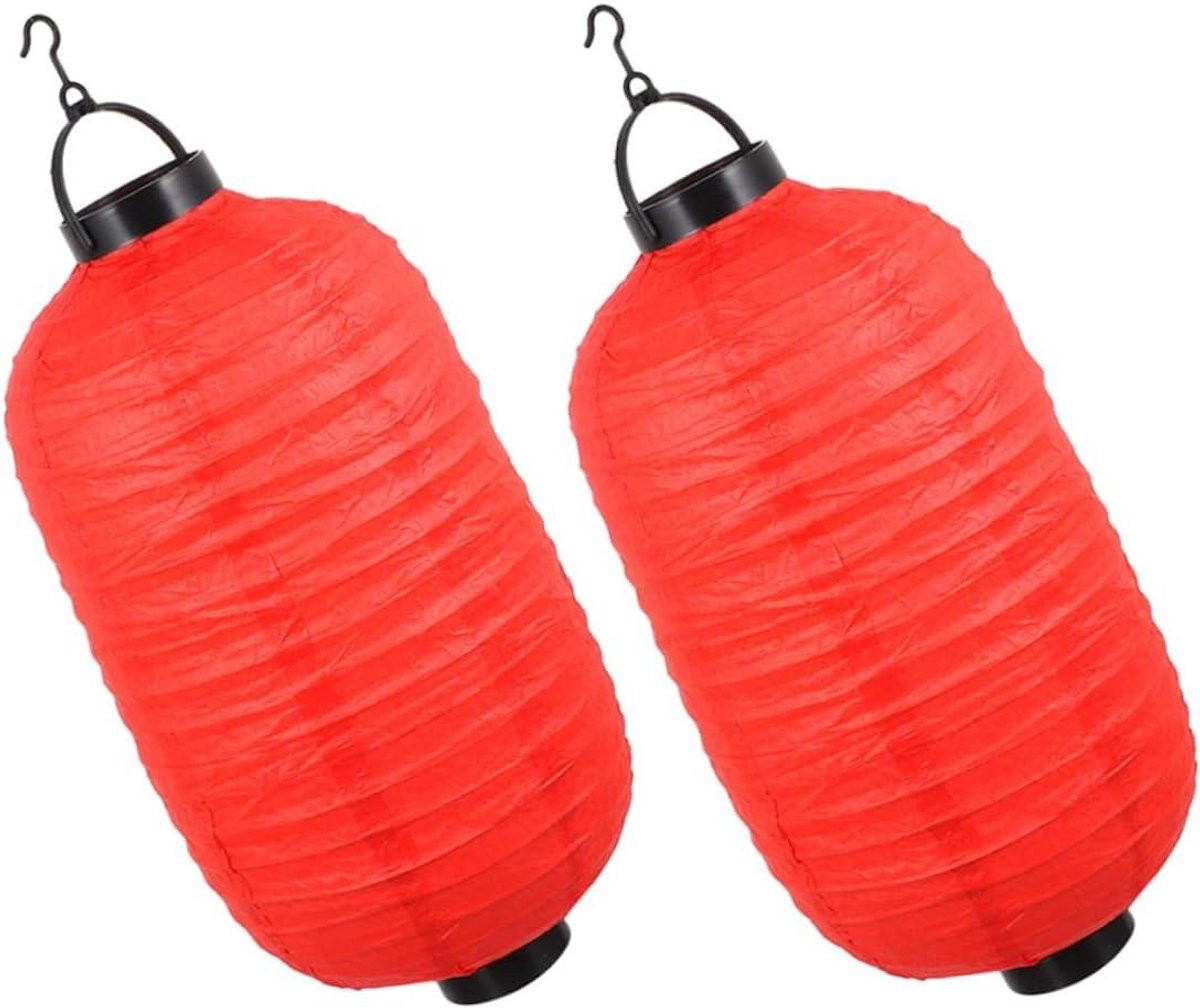 Rode Papieren Lantaarn met LED-verlichting voor feestelijke decoratie - 36 x 22 x 8 cm