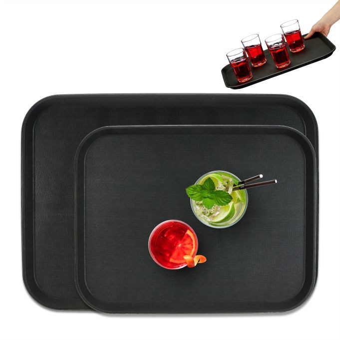 Relaxdays Horeca dienblad set van 2, rechthoekig, zwart, antislip