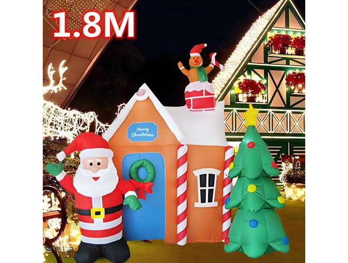 Sapin de Noël Gonflable avec Lumières, Père Noël, Maison, Extérieur, Décoration Intérieure, Jardin, Vacances, 1.8m
