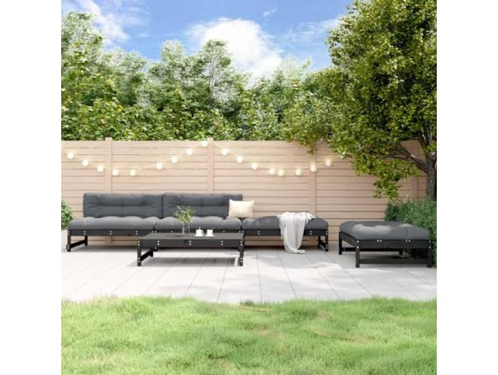 Pin massif lattes Jardin Terrasse Design Rustique 5 pièces Noir Salon de jardin 5 pieces noir bois massif pin exterieur avec repose-pieds table basse terrasse patio modulable