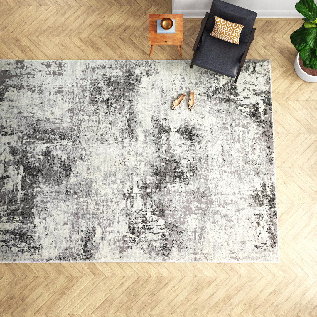 Mercury Edgeworth Abstract Machine Woven Cream Grey Area Rug Gray Rectangle 275cm x 380cm