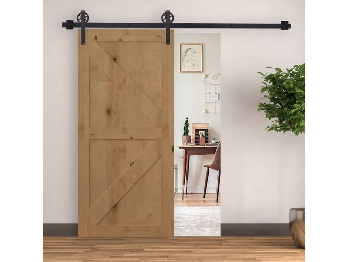 HOMCOM Kit Porte Coulissante Acier Rustique 200cm Noir