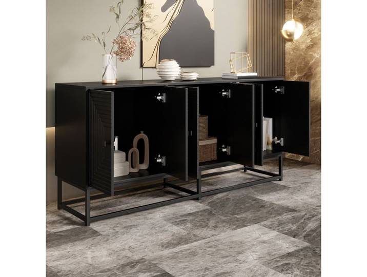 JOINERY Buffet de rangement enfilade 6 portes noir mat 160 cm sideboard moderne avec relief decoratif 3 compartiments