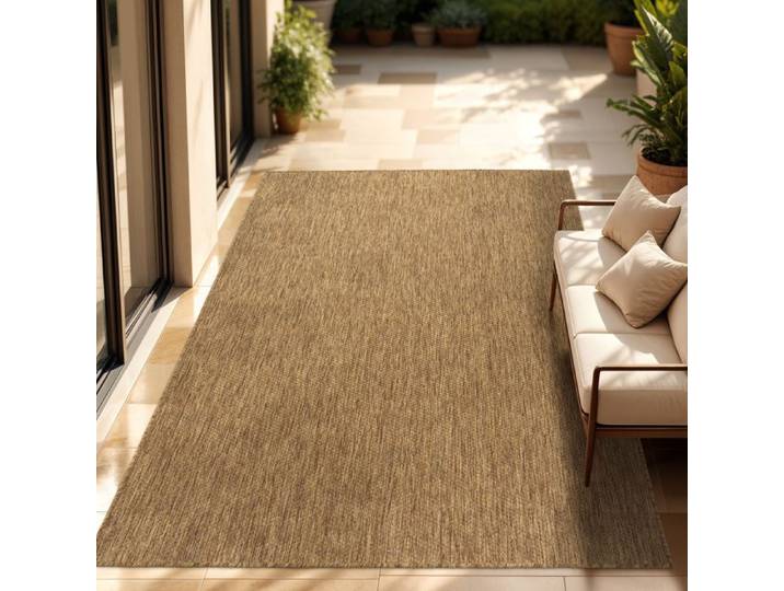 Paco Home Tapis Extérieur Balcon Terrasse Tapis Cuisine Uni Moucheté Marron Beige 200x280 cm