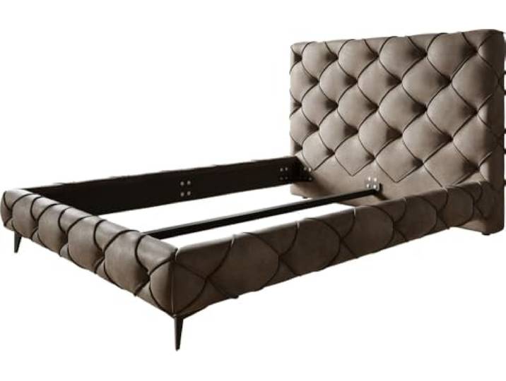 DELIFE Polsterbettgestell Nayara Mikrofaser Taupe Vintage 140x200 cm