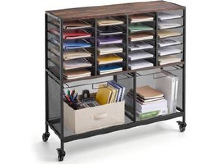 VEVOR Rollbarer Aktenwagen mit 24 Fächern Büro Rollcontainer 315x950x920 mm, Hängeregistratur-Organizer für Ordner Bücher Dokumente Büromaterialien, Traglast 120 kg, mit Feststellbare Rollen, Schwarz