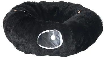 Inspired Finds CozyTunnel Plush Donut Cat Tunnel Bed With Peekaboo Play Cave & Hanging Balls midnight Snuggle Nest