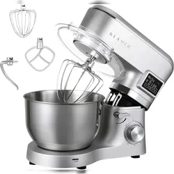 KLAMER Küchenmaschine Classic 1400 W – 5,5 L Rührschüssel aus Edelstahl, Knet-, Rühr- & Schneebesenaufsatz, Timer & LED-Display, stabile Saugnapffüße...