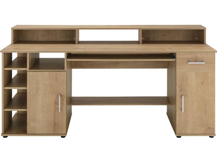 Schreibtisch VOGL MÖBELFABRIK Timra mit Monitoraufsatz, Tastaturauszug & Towerfach , braun (eiche, eiche, eiche), B:178cm H:88cm T:60cm, Tische, Schreibtisch, Breite 154 oder 178 cm, Made in Germany