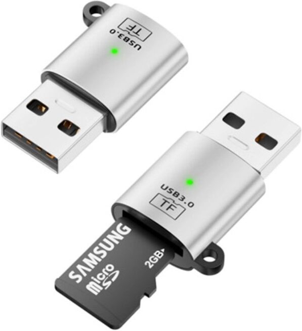 INF Adaptateur USB 3.0 mâle vers TF (microSD) 2-pack – Lecteur aluminium+PVC haute vitesse, compatible avec Apple 17, cartes SD Argent