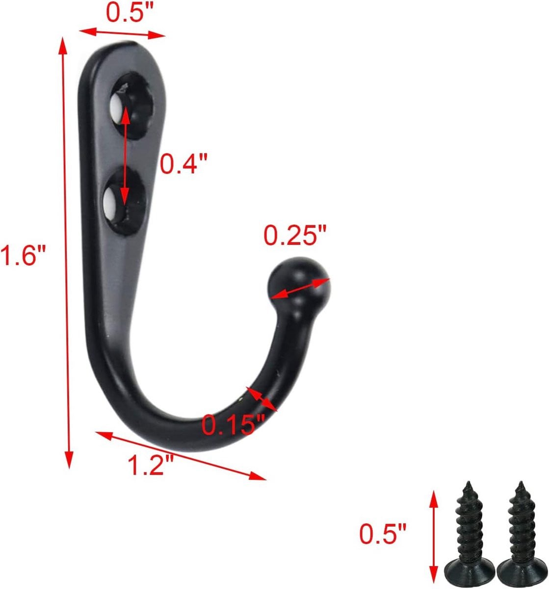 Set van 6 zwarte dubbele wandhaken van zinklegering