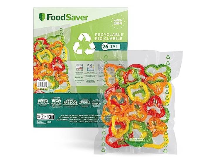 FoodSaver Sacs d’emballage sous vide Sacs alimentaires recyclables et réutilisables Conservent la fraîcheur de vos aliments jusqu’à 5 fois plus longtemps 26 sacs (28cm x 35cm ; 3\,78l)