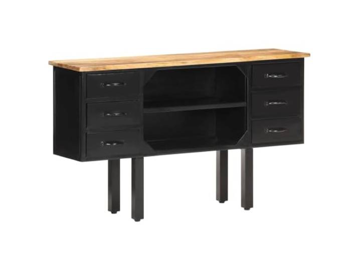 RJPLMFV Anrichte, 110 x 30 x 65 cm, Mangoholz, massiv, unbehandelt und 6 Schubladen, 2 Fächer, Vintage-Industriestil, robuste Oberseite für Dekoration