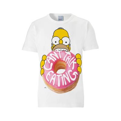T-Shirt LOGOSHIRT "Homer Simpson", Herren, Gr. XS, weiß (altweiß), 100% Baumwolle, bedruckt, normal, Rundhals, Shirts T-Shirt, mit lustigem Frontdruck