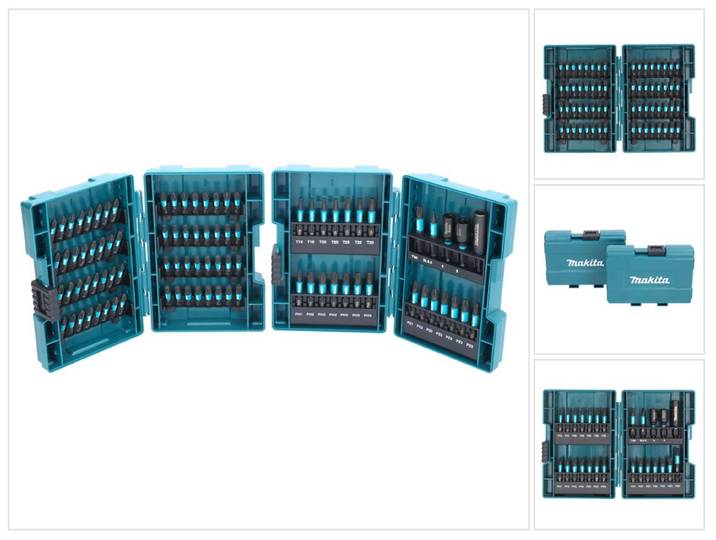 Makita E-03109, Bohrer, Bohrerbit-Set, Sechskantschaft, Schwarz, Blau, 90 Stück(e), Bits 25 mm: 5xPH1, 10xPH2, 5xPH3, 5xPZ1, 10xPZ2, 5xPZ3, 6xT15, 6xT20, 6xT25, 6xT30 Bits 50 mm:...