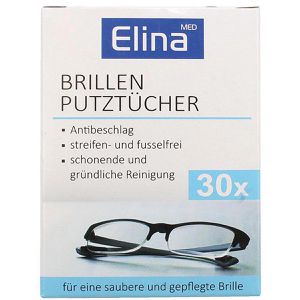 Elina-med Brillenputztücher 41463, feucht, 12 x 14 cm, aus Zellstoff, mit Antibeschlagwirkung, 30 Stück