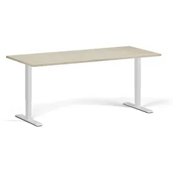 Höhenverstellbarer Schreibtisch, 2 Motoren, 74-121 cm, Tischplatte 180x80 cm, weißes Metallgestell, Eiche natur