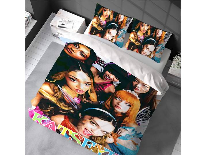 Parure de lit Kpop K-Katseye, style maison, en coton doux, 3 pièces, pour dortoir étudiant, cadeau