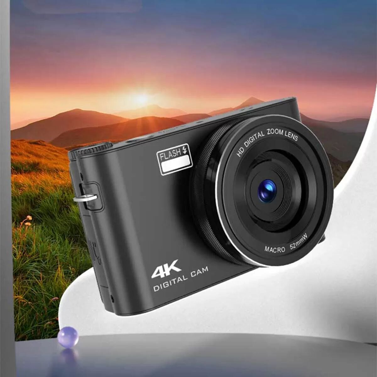 INF Caméra Numérique 4K avec Écran Tactile, Multimédia MP3, Photographie HD 64MP et Zoom Numérique 4x - Noir