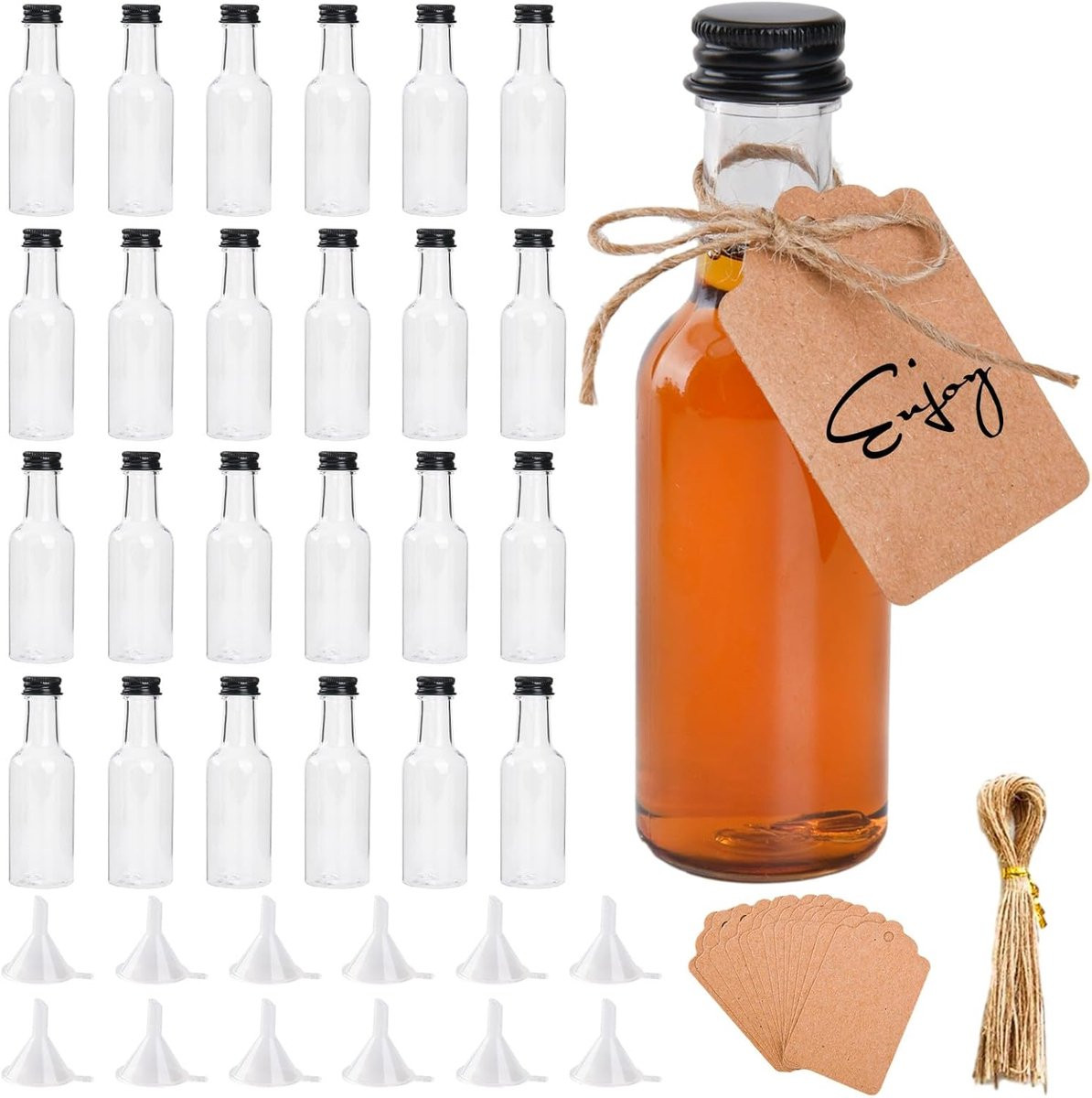 SnelShoppen Set van 24 lege plastic mini-likeurflessen met schroefdop, 50 ml, transparant