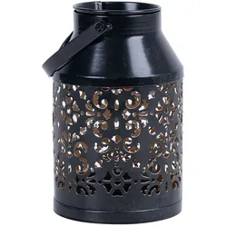 Solarlampen für Außen Balkon Deko Muster Gartendeko Metall Solarlaterne hängend Pflanzgefäß, schwarz, LED, DxH 10x16 cm