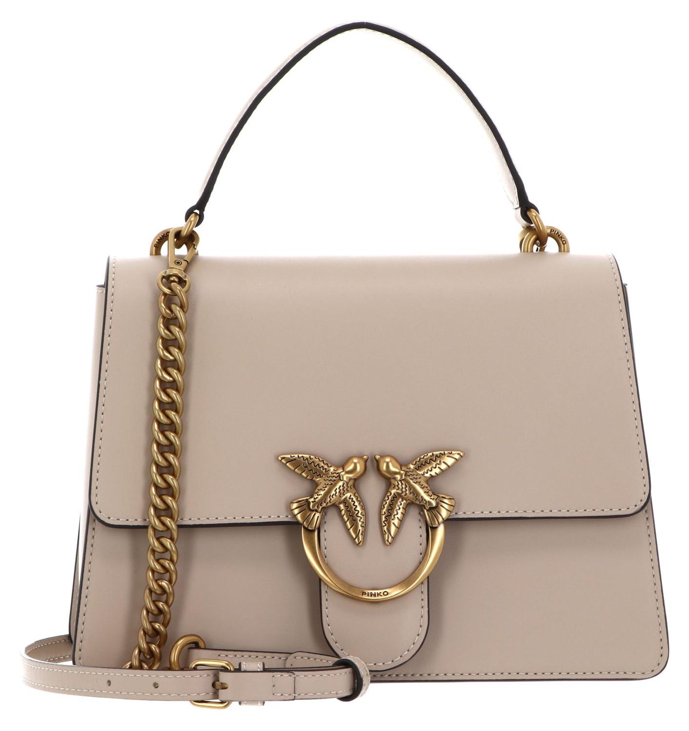 PINKO Handtasche Umhängetasche Love One Top Handle Classic Light Beige - Smoke Grey - Antique Gold